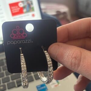Paparazzi Dazzling Silver Rhinestone Hoops